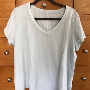 Eileen Fisher Cotton Slub Light Blue "V" neck T shirt Sz XL